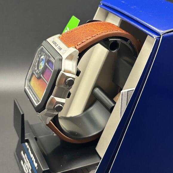 Casio AE1200WH Custom Sunset Filter Globe Leather Strap World Time - Picture 5 of 17